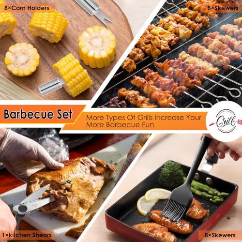 Yoehka BBQ Grilling Accessories Set - 34-Piece Heavy Duty Grill Tools with Brown Handles