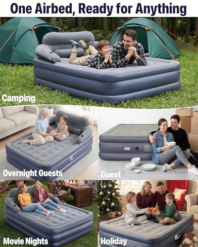Queen Air Mattress with Detachable Headboard & Cup Holders - 20 Inch, 700lbs Capacity
