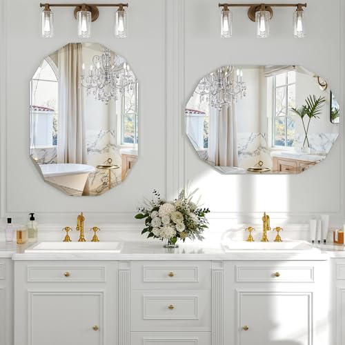 Krymnar 36x24 Inch Frameless Beveled Oval Bathroom Mirror - Modern Wall Decor