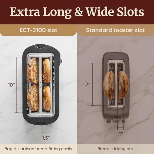 Elite Gourmet 4-Slice Toaster with Extra-Wide Long Slots, 6 Browning Levels - Black & Stainless Steel