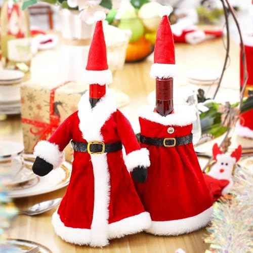 Irenare 2 Sets Christmas Santa Wine Bottle Covers and Mini Santas Hats Decoration Knitted Sweater Santa Claus Bottle Decorative Gifts for Wine Bottles Xmas Party Favors Supplies