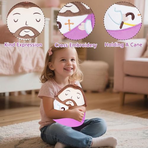 Jesus Plush Pillow Stuffed Animal - Jesus Doll with Cross Prayer Staff Perfect Christian Easter Gifts for Kids Adults Purple 10 Inch