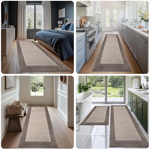 Beige 24x70 Inch Kitchen Runner Rug Non-Slip Absorbent Floor Mat for Hallway & Kitchen