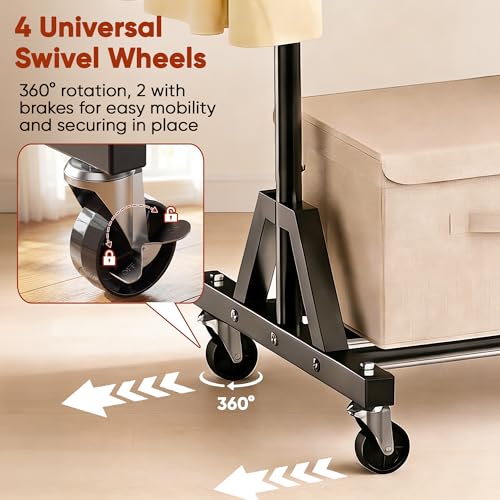 1-Tier Retractable Garment Rack - 56.7 Inches Tall Clothing Organizer with Lockable Wheels