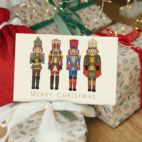 Whaline 24-Pack Christmas Greeting Cards with Envelopes & Stickers, Nutcracker Themed Note Cards 4 x 6