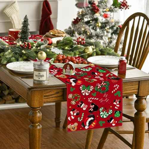 Christmas Table Runner Christmas Cartoon Mouse Table Cover New Year Winter Xmas Decor Red Christmas Decorations for Home Party