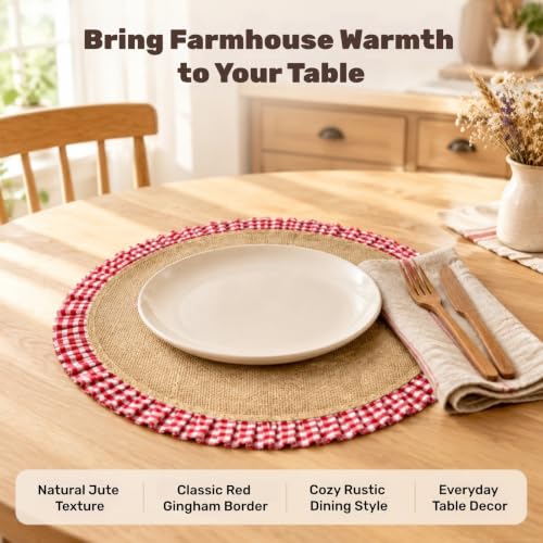 Christmas Placemats Set of 12 - 15 Inch Round Ruffle Burlap