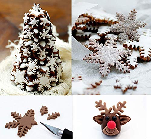 ilauke 6 Pcs Snowflake Plunger Fondant Cutter for Christmas Baking