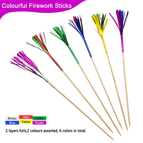 BLUE TOP Cocktail Picks Wood Foil Firework Cake Picks 9 Inch 100 PCS,Cupcake Toppers for Cakes Decoration, Children's Day, Party Suppliers,July 4th,Olymplic Games Celebration Party