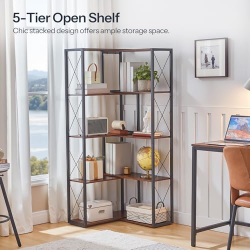 Corner Bookshelf with 5 Shelves - Industrial L-Shaped Storage Rack for Living Room & Office