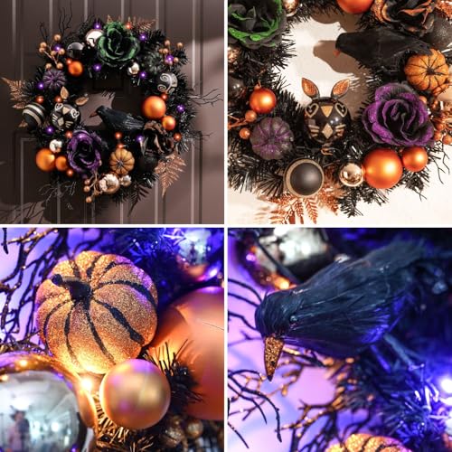 Valery Madelyn 18-Inch Halloween Wreath with Lights and Timer - Front Door Decor