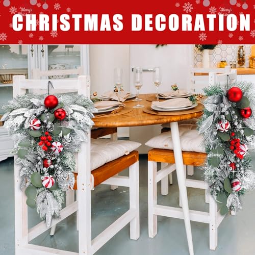 FineCheer 2 Pcs Christmas Teardrop Swags 22 Inch Frosted Pine Berries - Berries Variant