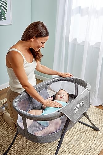 Deluxe Heather Gray Folding Travel Bassinet - Lightweight Baby Bed & Bedside Crib with Mesh Canopy