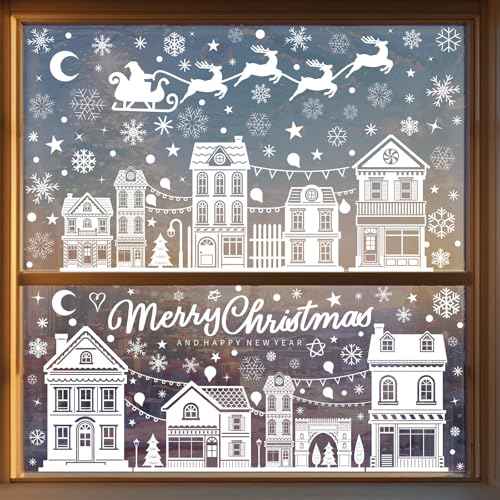 Large Christmas Window Clings, 10 Sheets Christmas Winter House Snowflakes Stickers for Glass Windows, Doors, Christmas Decals Decor for Home, Cafe, Mall Display