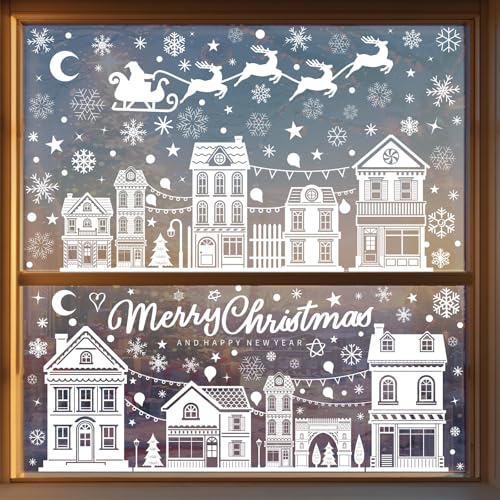 Large Christmas Window Clings 10 Sheets - Reusable PVC Snowflake Décals for Glass Windows, Mirrors, Doors
