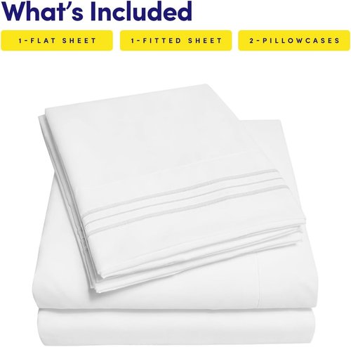 1500 Supreme Collection Twin Sheet Set - Extra Soft 3-Piece White Bed Sheets with Deep Pockets