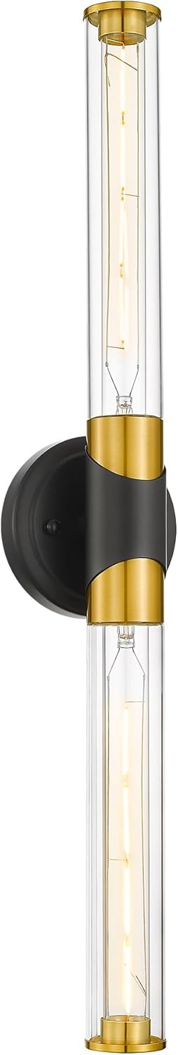 Industrial Sconces Wall Lighting, HWH 2-Light Bathroom Vanity Light Fixtures Black and Gold, 27'' Vanity Light Bar Cylinder Wall Lamp Over Mirror Bedroom Kitchen, 5HZG105B BK+BG