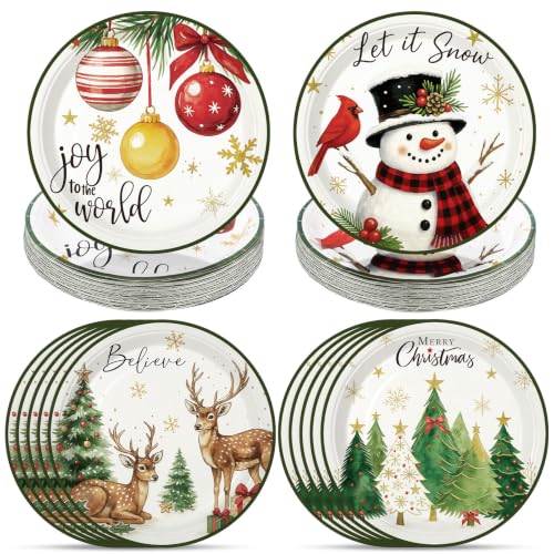 Moinchore 100 Pcs Christmas Paper Plates 9 Inch - Classic Variety Pack