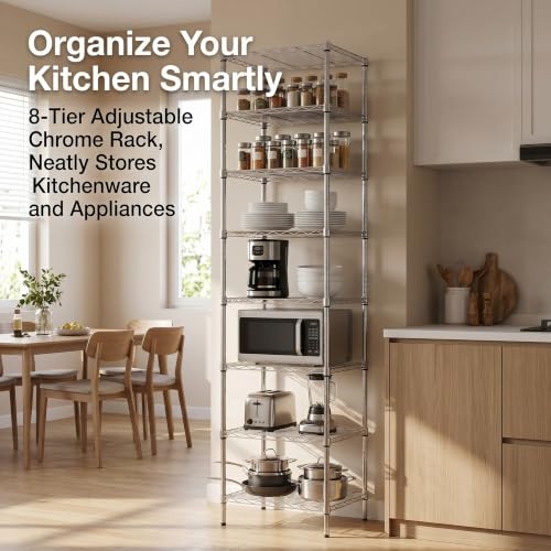78.8-Inch Heavy Duty Wire Shelving Rack - 8 Tier Chrome Storage Unit