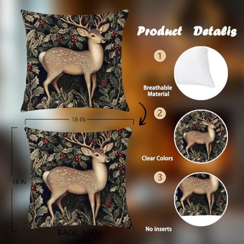 Vintage Christmas Reindeer Squirrel Ball Pillow Covers 18x18 Set of 4