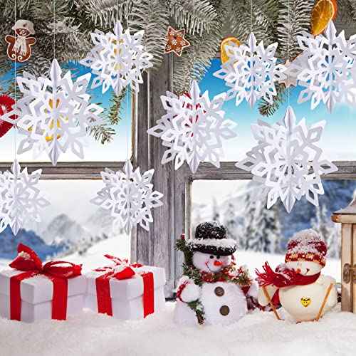 JOHOUSE 12PCS 3D Paper Snowflake Garland - White Hanging Snowflake Ornaments for Winter Christmas Home Decorations