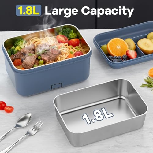 Monteka Blue Cordless Electric Lunch Box 1.8L Food Warmer Portable & Rechargeable