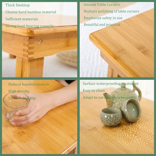 Foldable Bamboo Coffee Table - 60x60x27 cm Low Square Floor Table
