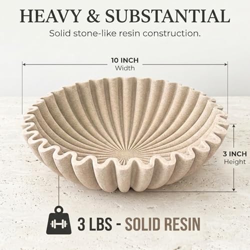 Beige Resin Large Decorative Bowl for Entryway & Home Decor - 10 Inch Key Catchall