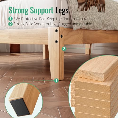 Twin Size Solid Wood Platform Bed Frame 12 Inch Noise-Free Support - Natural Finish