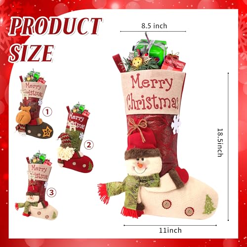 Christmas Stockings - 18.5" Large Stocking, 3D Cute Elk Xmas with