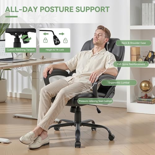 Meilocar Black Ergonomic Office Chair with High Back, Adjustable, Heavy Duty, 360° Swivel