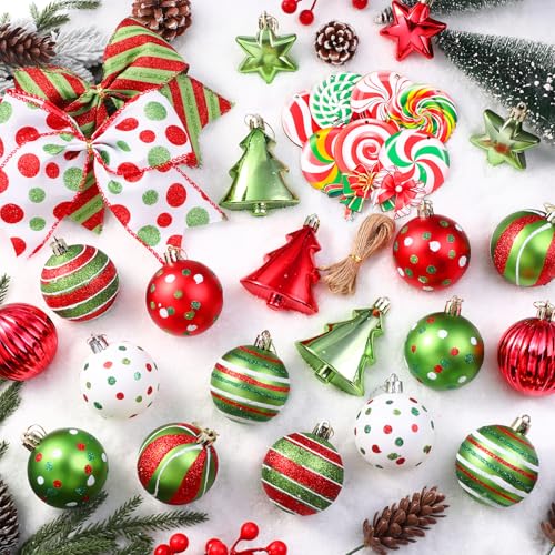 Celltestria 64pcs Christmas Balls with Bows Glittering Hanging Balls Decor — Christmas Ball Kit