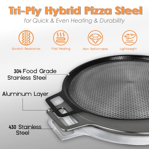 16-Inch Hybrid Steel Pizza Pan Laser-Etched Nonstick 3-Ply Oven & Stove