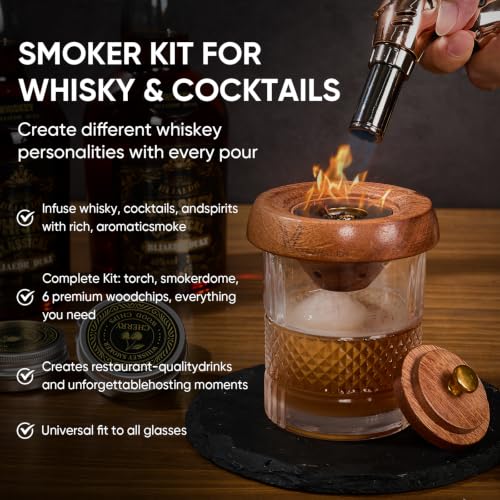 VYRONALEN Natural Whiskey Smoker Kit with Triple-Flame Torch & Glasses - Home Bar Set
