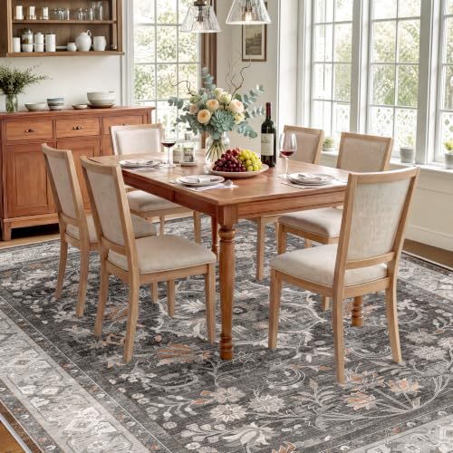 8x10 Vintage Washable Area Rug - Warm Taupe, Non-Slip Living Room Carpet