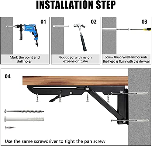 AUTOHJ 24 Inch Folding Shelf Brackets - Heavy Duty Wall Mounting Shelf Supports, 4 Pack