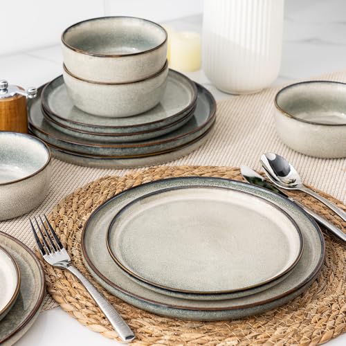 GBHOME Green Wheat Ceramic Dinnerware Set for 6 - 18 Pieces, Microwave & Dishwasher Safe