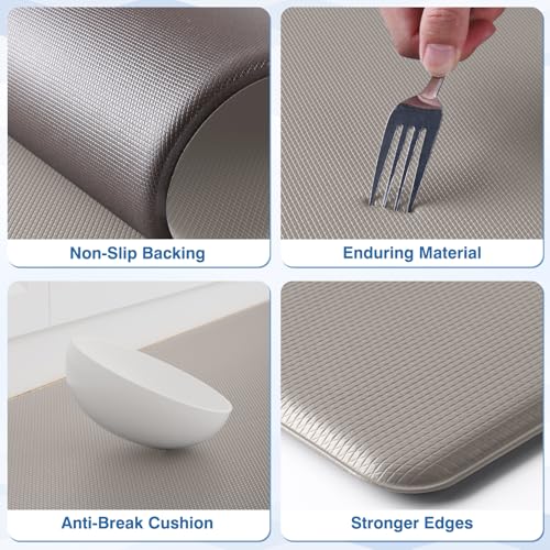 StepRite 2-Piece Anti-Fatigue Kitchen Mats Khaki 17.3 x 30 + 17.3 x 47 Inches
