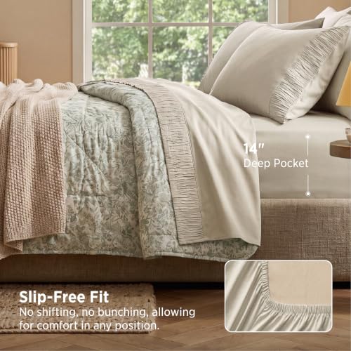 Linen Bed Sheets Set - King Size 4 Pieces, Soft, Breathable, Cooling, Deep Pockets - Variation 03