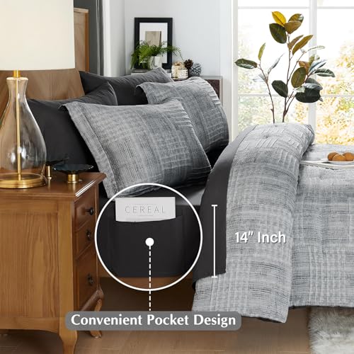 MaiRêve Oversized Queen Crinkle Texture Bedding Set 7 Pieces Charcoal Grey