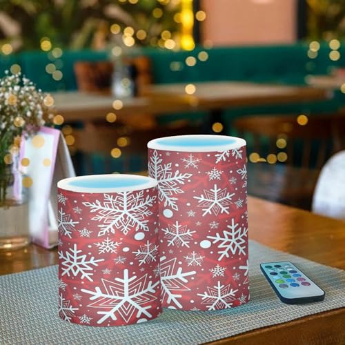 ALAZA Snowflakes Christmas Flameless Candles Set of 2 with Remote & Timer