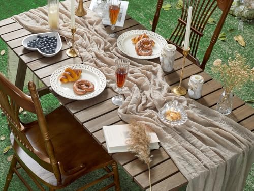 YATOJUZI Beige 10ft Cheesecloth Table Runner - 120in Natural Rustic Gauze