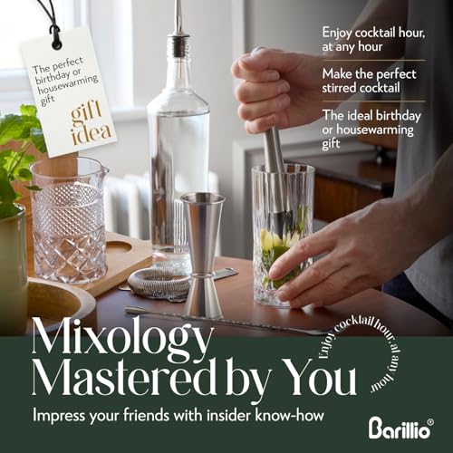24 Oz Crystal Cocktail Mixing Glass Set with Bamboo Stand & Bar Tools - 7 Pieces