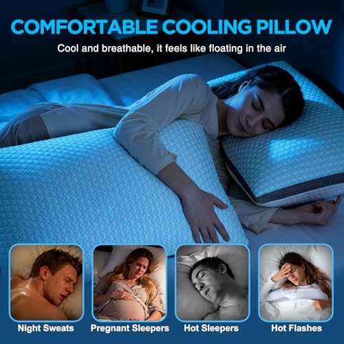 Grey King Size Cooling Pillows Set of 2 with Adjustable Support - Baskbed