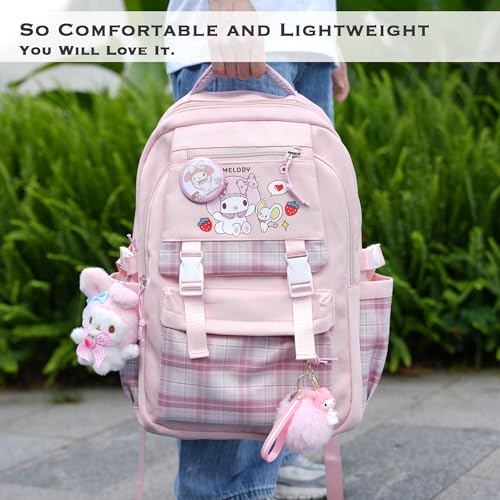 Kawaii Pink Backpack for Girls - Cute School Bag with Multiple Compartments