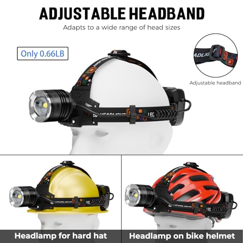 BERCOL Rechargeable LED Headlamp 99,000 Lumens Waterproof Head Torch 5 Modes, Adjustable for Camping & Outdoor Activities (2 Pack)