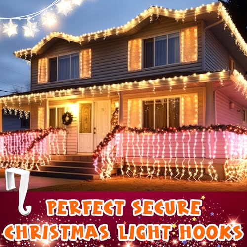 Amyhill 200 Pcs Christmas Gutter Light Hooks for Outdoor String Lights Weatherproof Plastic Hangers