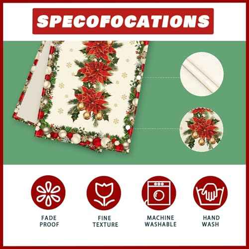 XCHI Christmas Poinsettias Leaves Bells Snowflakes Winter Xmas Table Runner Table Decoration for Home Kitchen Dining Holiday Decor 13x72 Inch