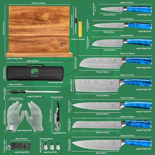 15-Piece Japanese Knife Set with Magnetic Wooden Block & Steel Blades