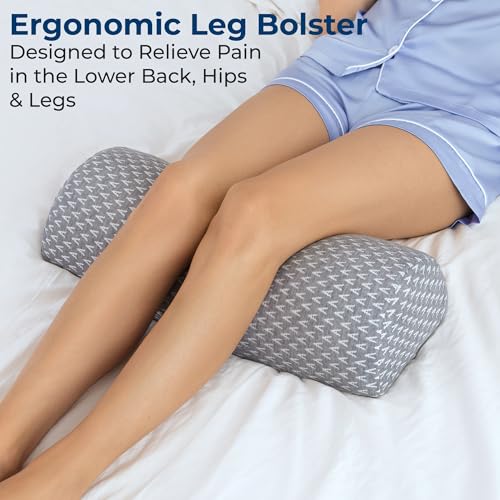 Grey Knee Pillow for Back Sleeping - Half Moon Leg Support Cushion, Memory Foam, ACA Endorsed